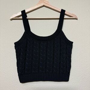 Blashe top women small cable knit sweater cropped tank black